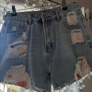 Blue Distressed Jean Shorts with High Waist